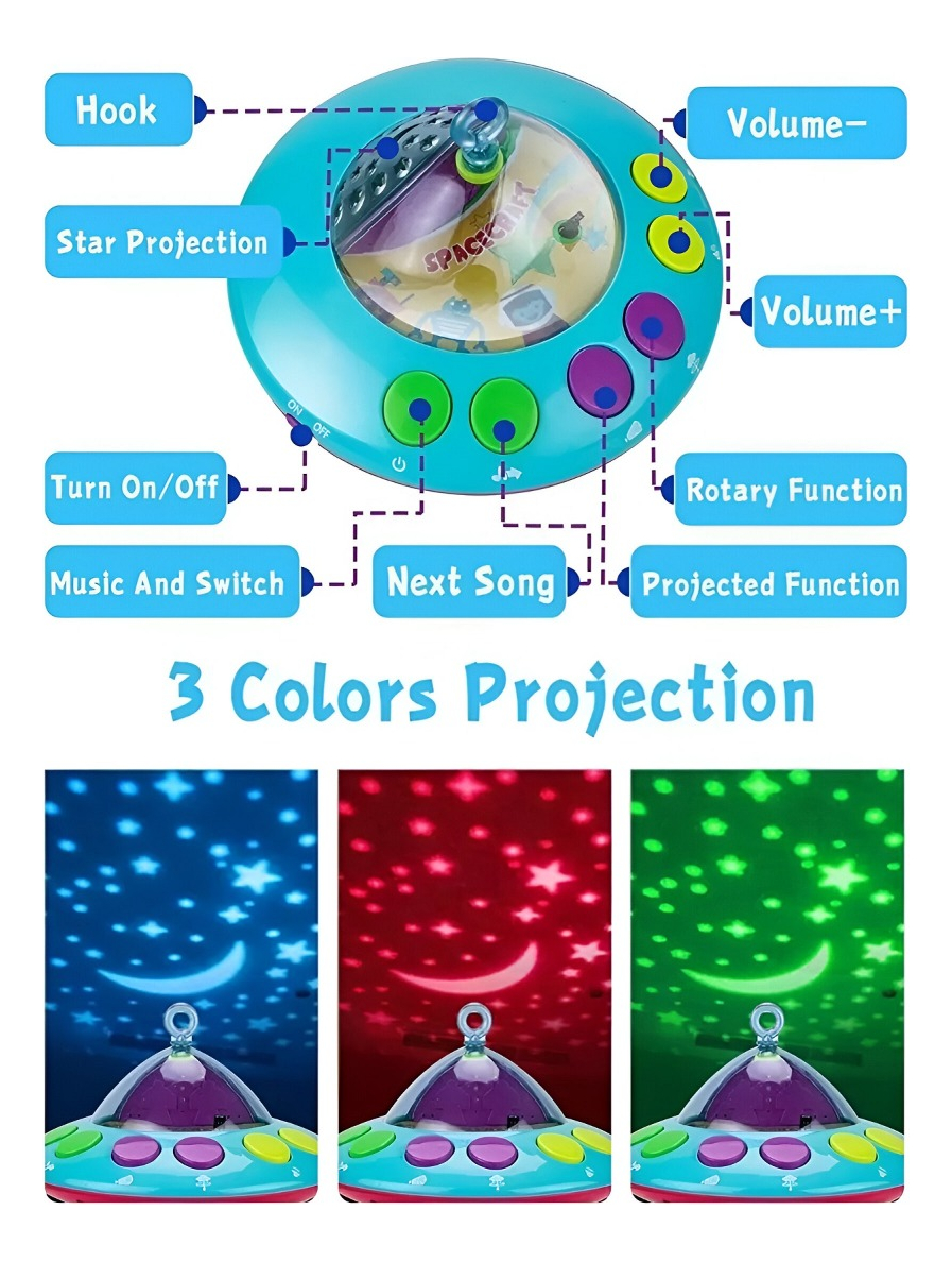 MÓVIL CUNA MULTICOLOR MUSICAL BEBÉ LUZ PROYECTOR ESTRELLA SONAJERO JHN - 10