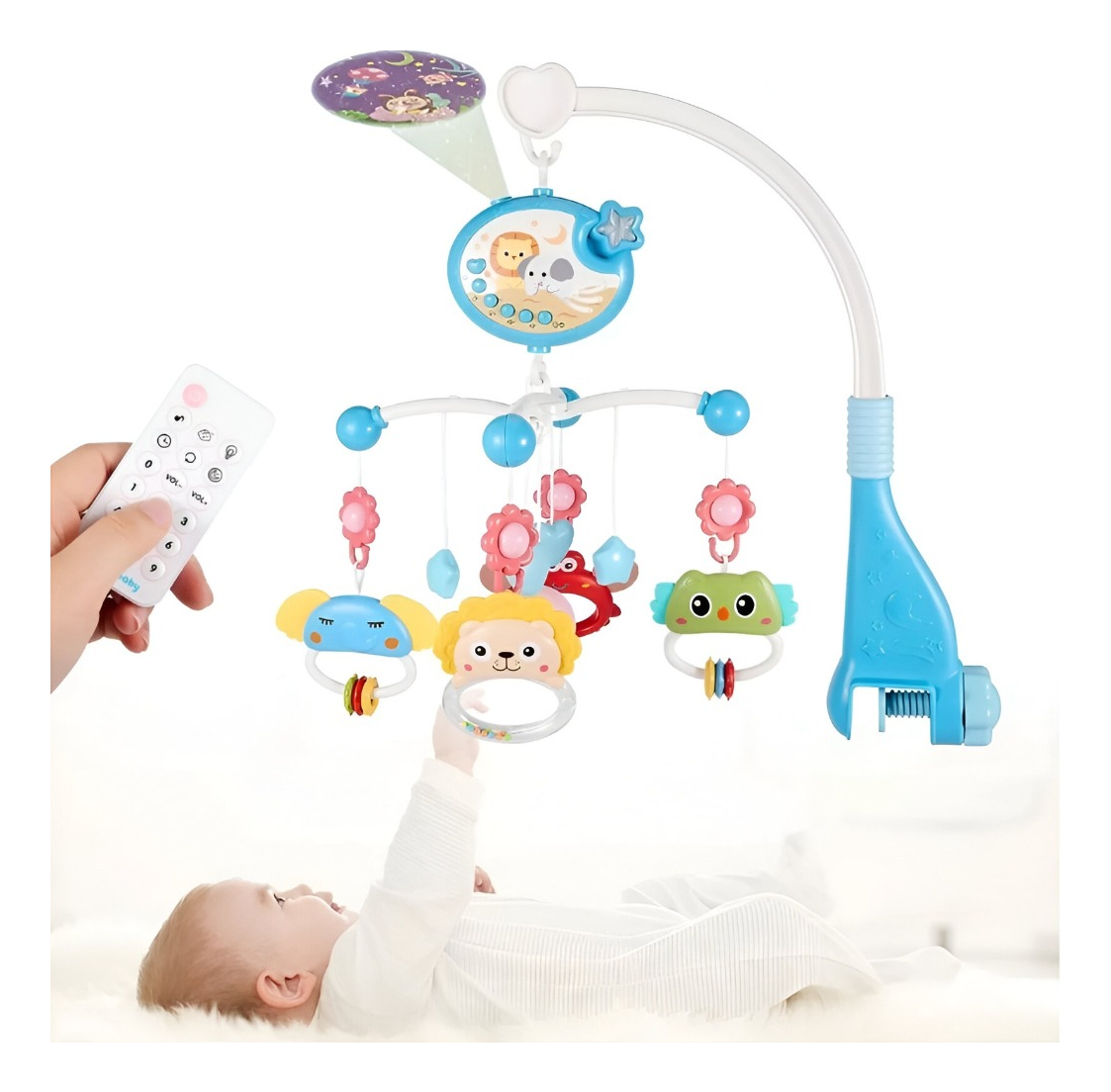 MÓVIL CUNA BEBÉ MULTICOLOR JUGUETES MÚSICA LUCES CARRUSEL PORTÁTIL JHN - 1