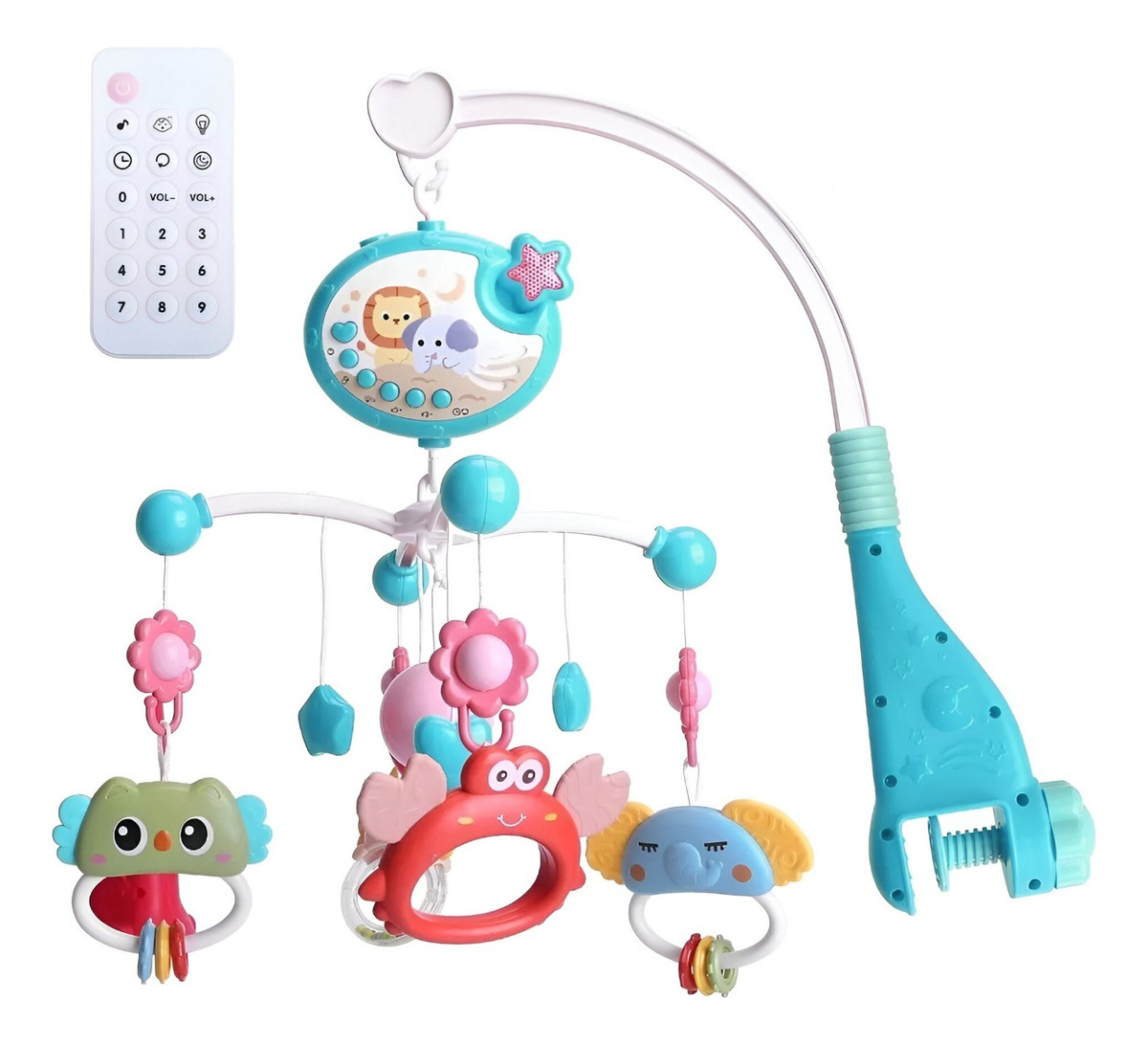 MÓVIL CUNA BEBÉ MULTICOLOR JUGUETES MÚSICA LUCES CARRUSEL PORTÁTIL JHN - 3