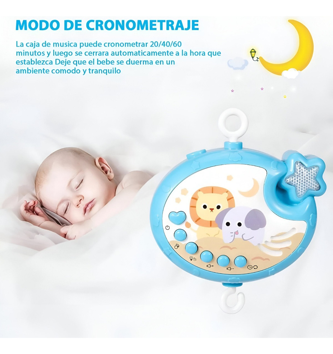 MÓVIL CUNA BEBÉ MULTICOLOR JUGUETES MÚSICA LUCES CARRUSEL PORTÁTIL JHN - 9