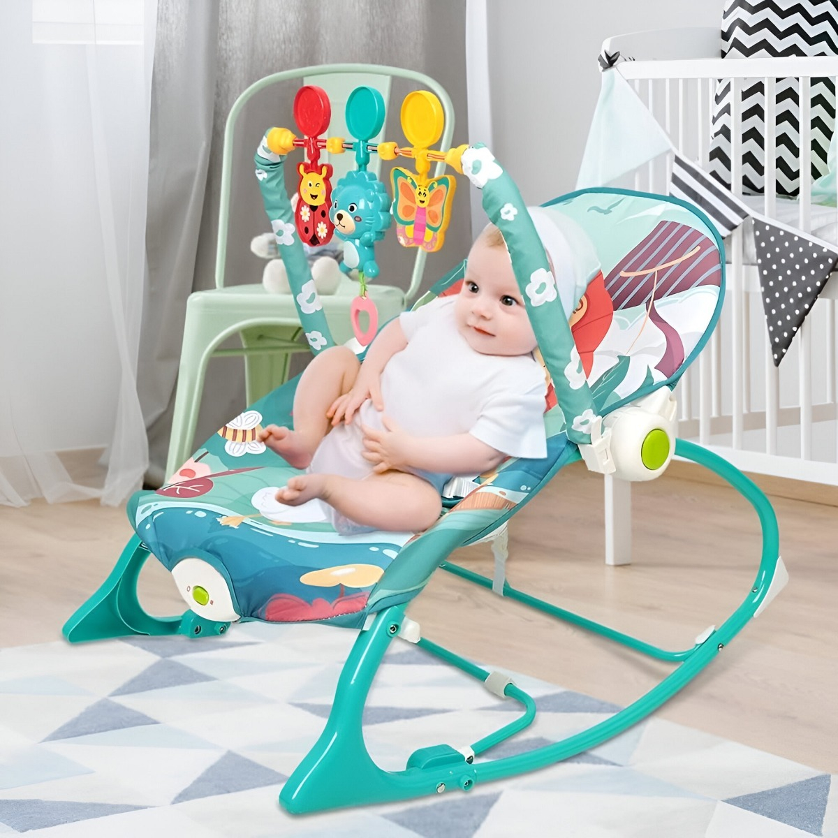 SILLA AJUSTABLE VIBRACIÓN TRANQUILIZADORA MÚSICA BEBÉ JHN - 8