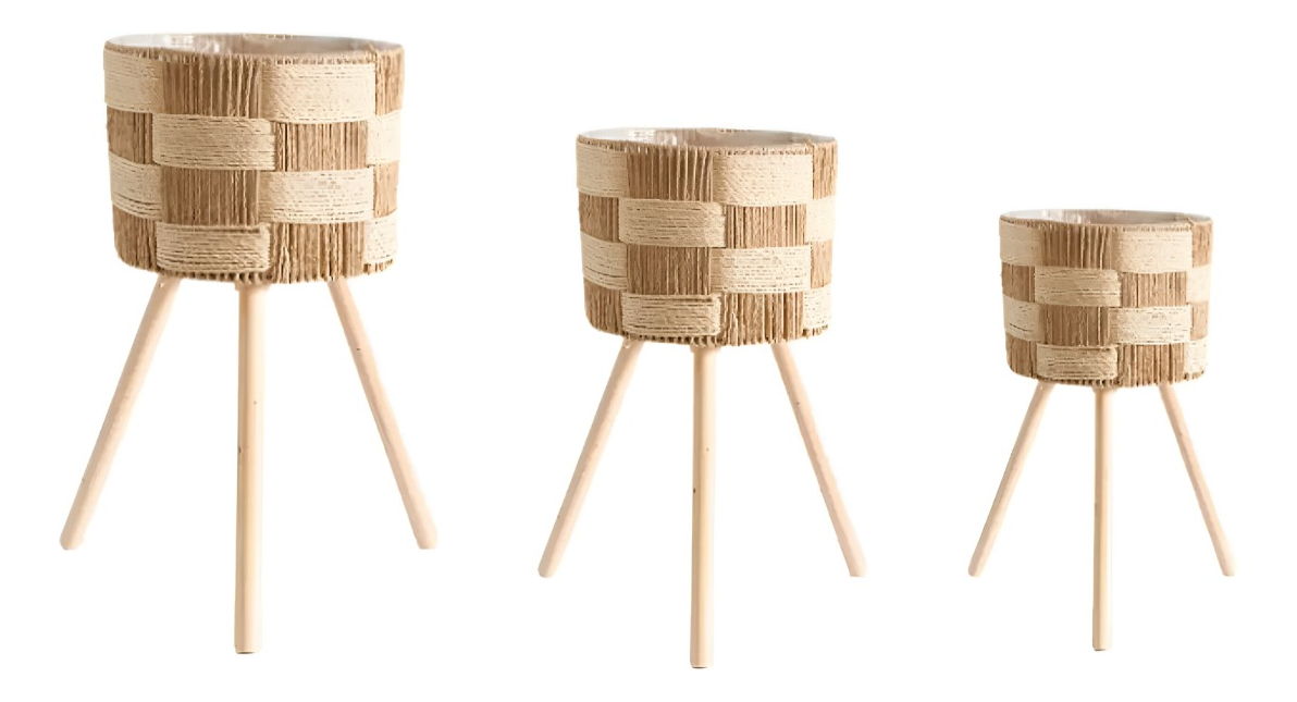 SET DE 3 MACETEROS TEJIDOS A MANO JARDÍN DECORACIÓN JHN - 1