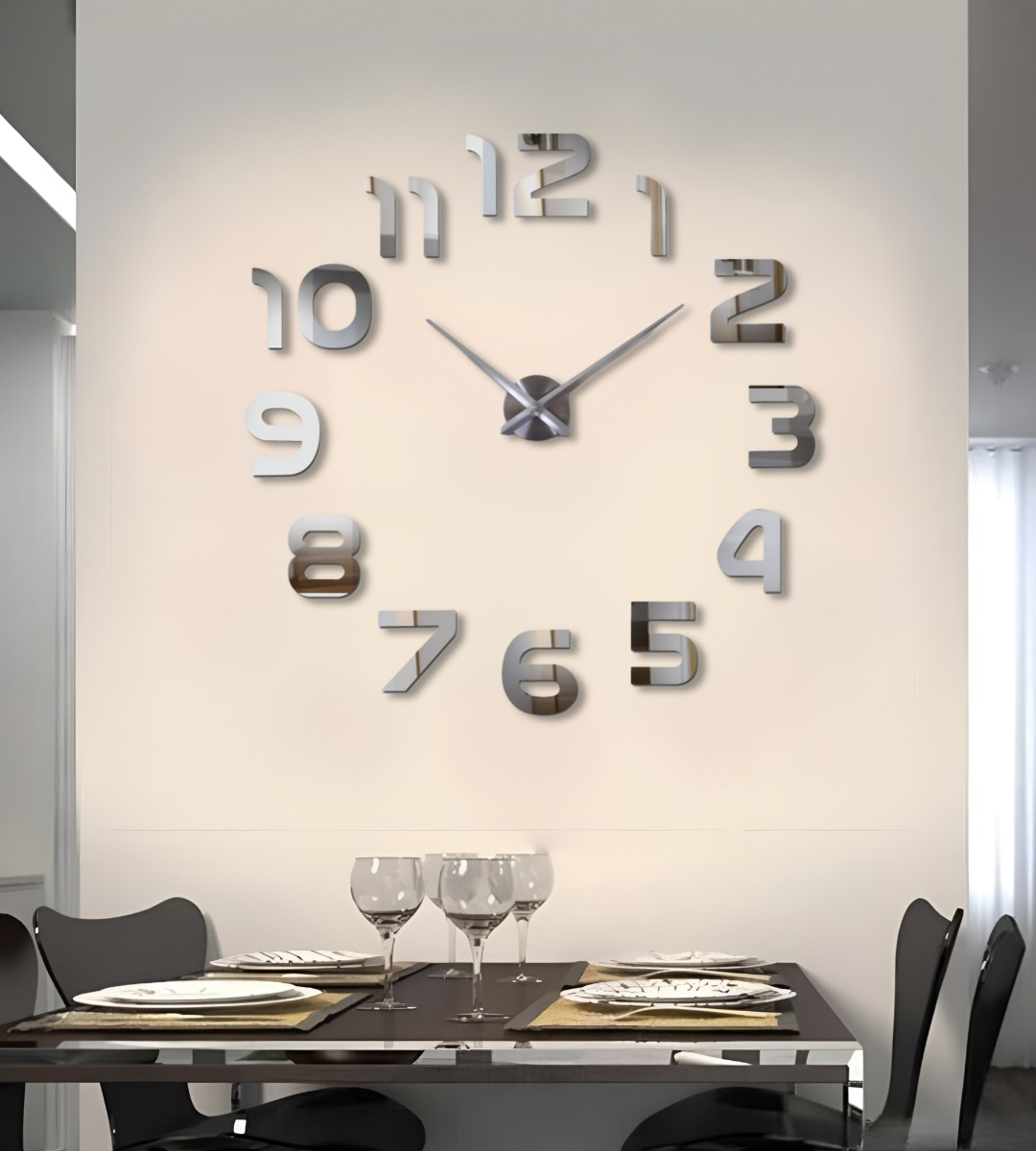 RELOJ PARA PARED 3D GRANDE PLATEADO GRAN DISEÑO MODERNO JHN - 4