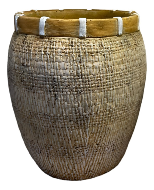 MACETA DECORATIVA PLANTAS ARCILLA IMITACIÓN DE RATÁN JHN - 1
