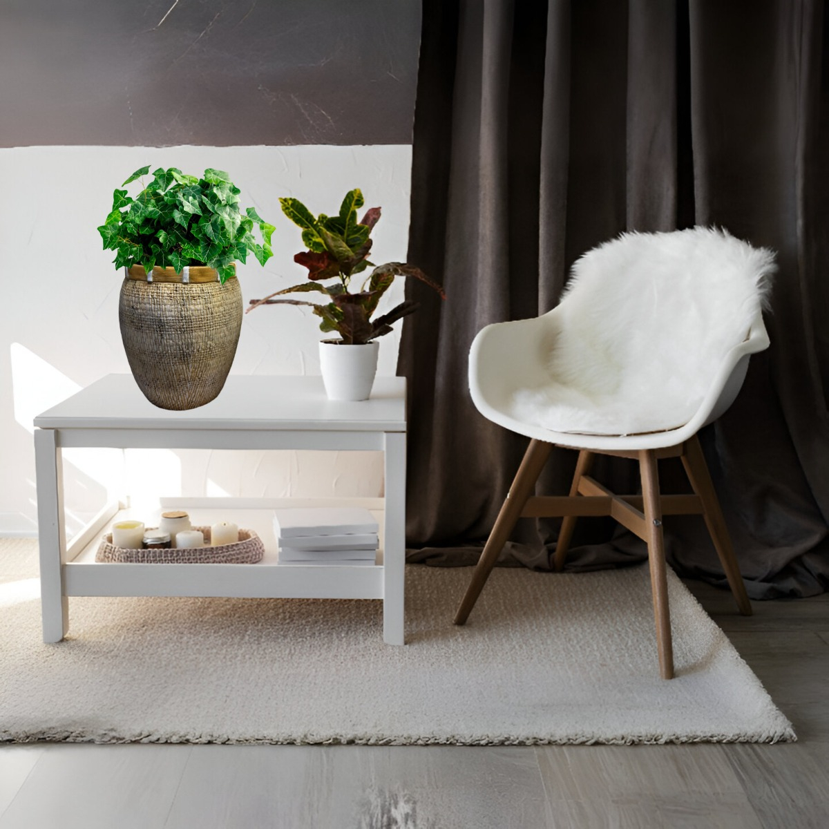 MACETA DECORATIVA PLANTAS ARCILLA IMITACIÓN DE RATÁN JHN - 5
