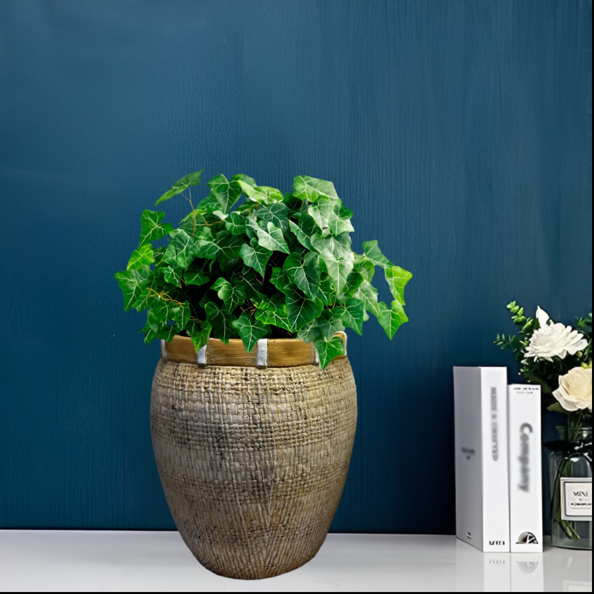 MACETA DECORATIVA PLANTAS ARCILLA IMITACIÓN DE RATÁN JHN - 6
