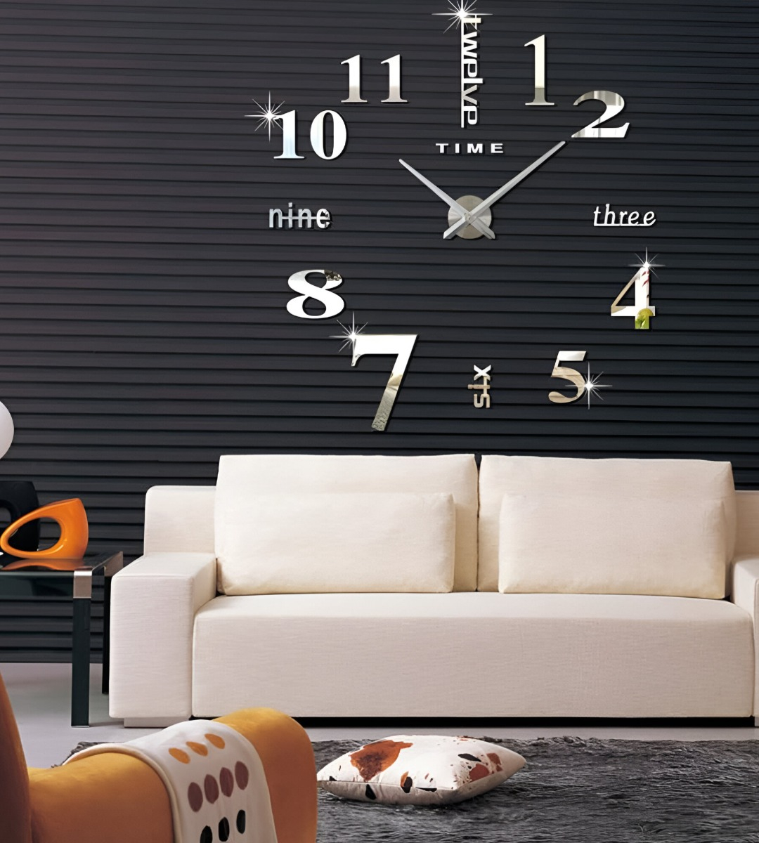 RELOJ PARED 3D GRANDE SIN MARCO DECORACIÓN PLATEADO JHN - 4