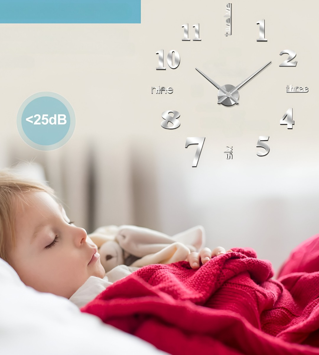 RELOJ PARED 3D GRANDE SIN MARCO DECORACIÓN PLATEADO JHN - 6