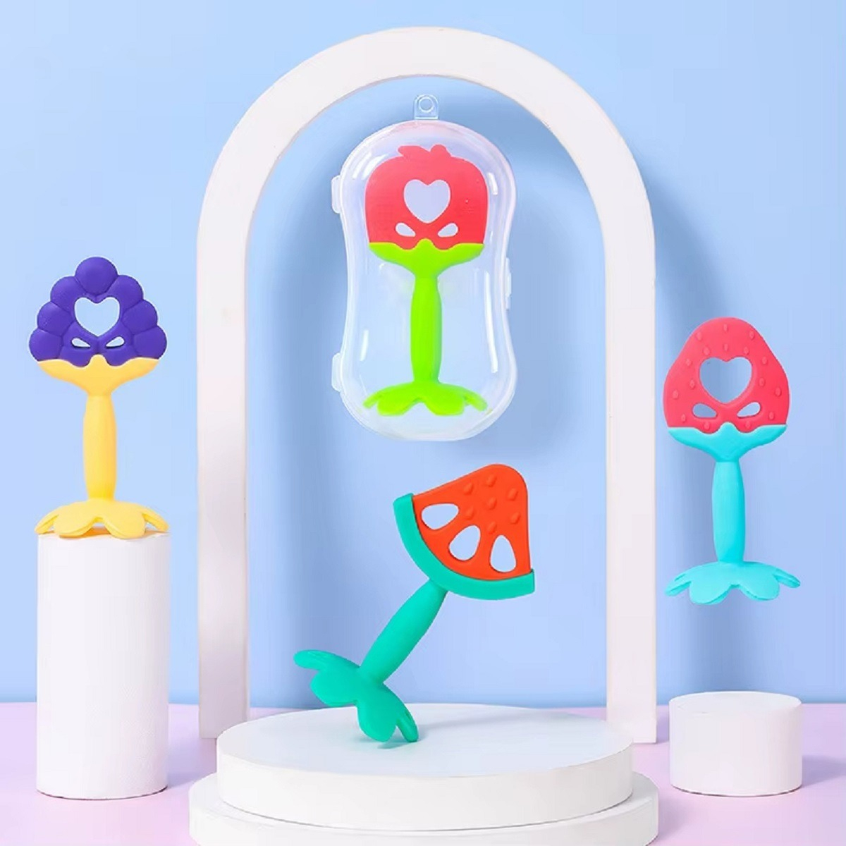 MORDEDOR SET 4 SILICONA DISEÑO FRUTAS DIVERTIDO BEBÉ LAU - 10