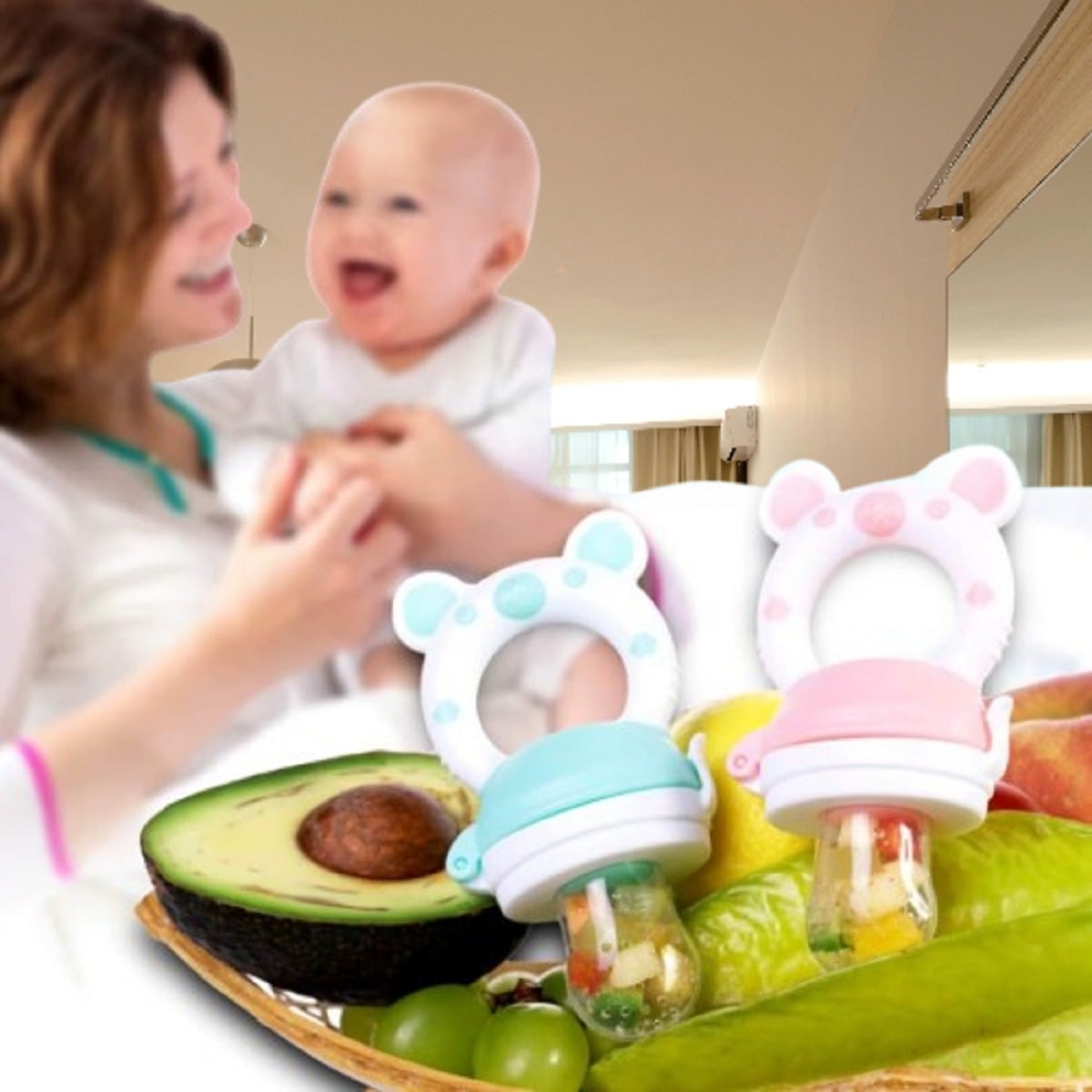 SET 4 CHUPETES ALIMENTADOR COMEDOR FRUTAS BEBE LAU MULTICOLOR SILICONA - 8