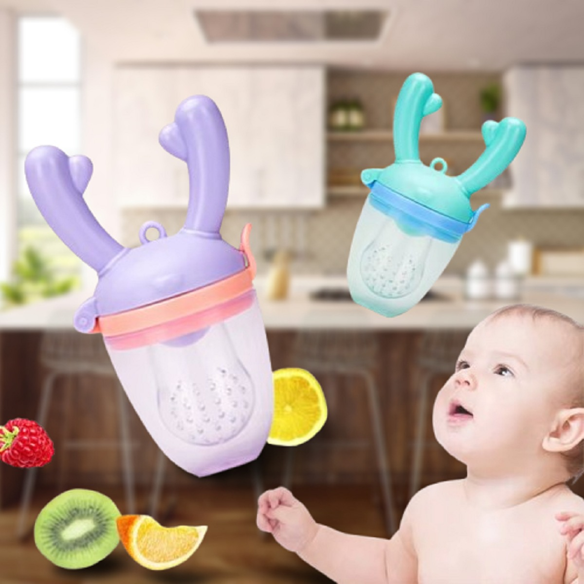 SET 4 CHUPETES ALIMENTADOR FRUTAS MORDEDOR BEBES LAU MULTICOLOR SILICONA - 5