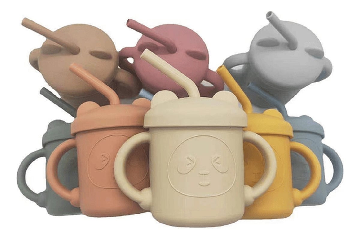 VASO BOMBILLA SILICONA DISEÑO OSO NIÑOS COCINA COLEGIO LAU - 1