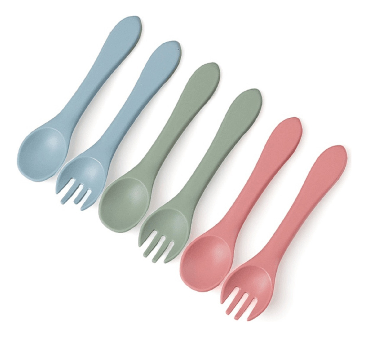 SET 4 CUBIERTO+CUCHARA SILICONA ERGONOMICO BEBES LAU - 1