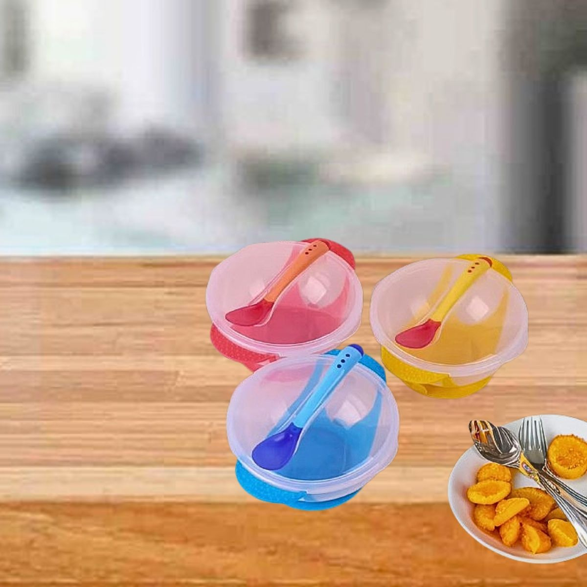 SET 6 PLATOS TAZON + CUCHARA TEMPERATURA COMIDA BEBES LAU - 3