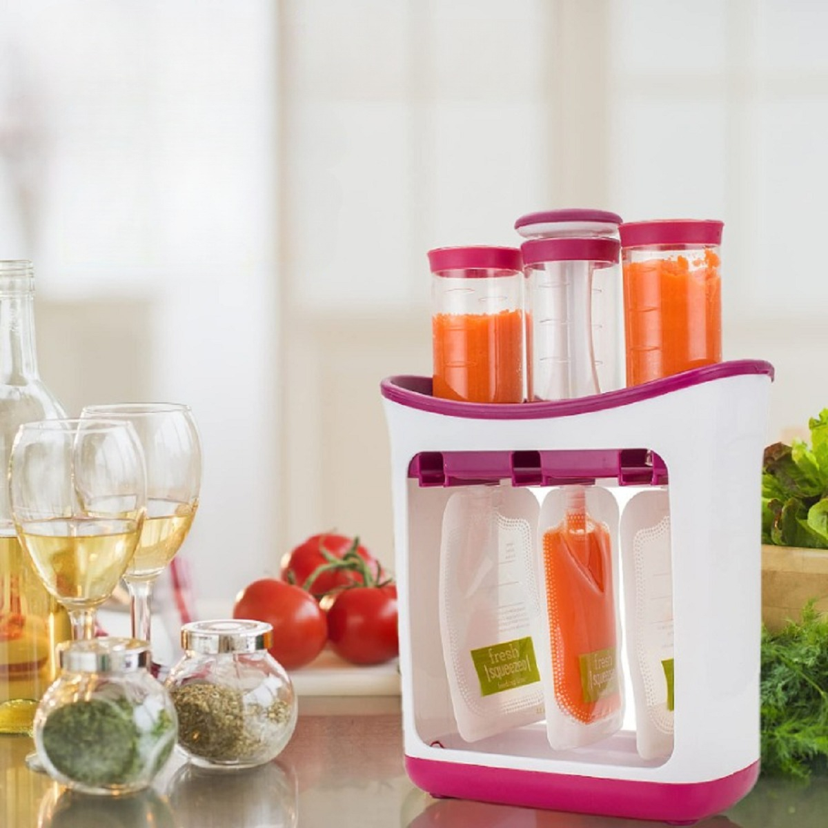 DOSIFICADOR EXPRIMIDOR JUGO ZUMO COMIDA 10 BOLSAS BEBE LAU - 2
