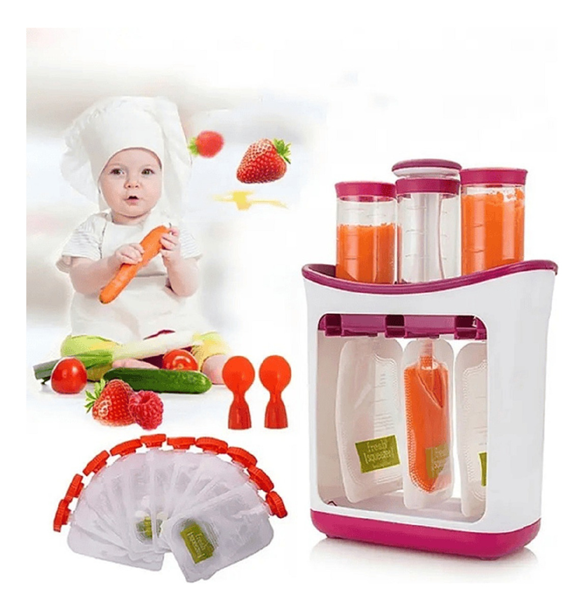 DOSIFICADOR EXPRIMIDOR JUGO ZUMO COMIDA 10 BOLSAS BEBE LAU - 4