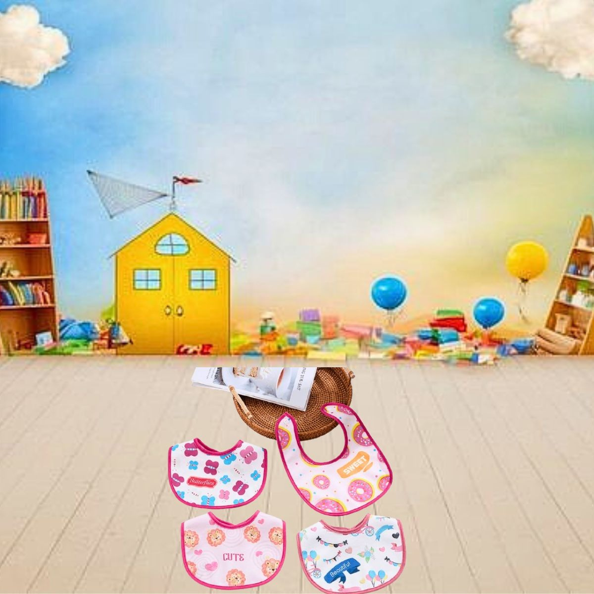 SET 6 BABEROS ESTAMPADOS IMPERMEABLE DIVERTIDO BEBE LAU - 2