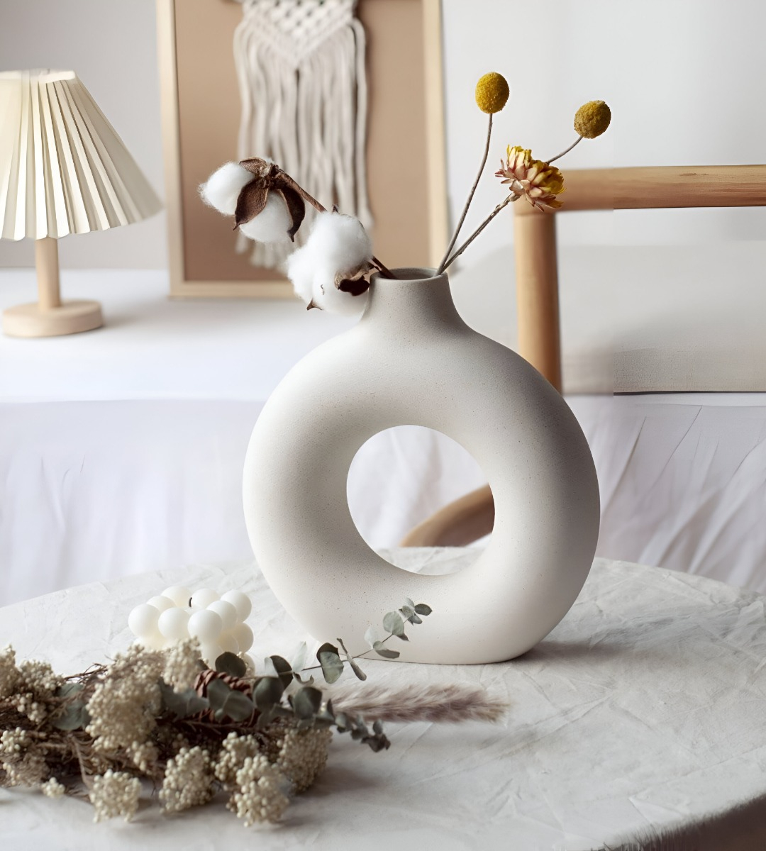 JARRÓN FLORERO CERÁMICA BLANCA DECORACIÓN MODERNA 15,5CM JHN - 4