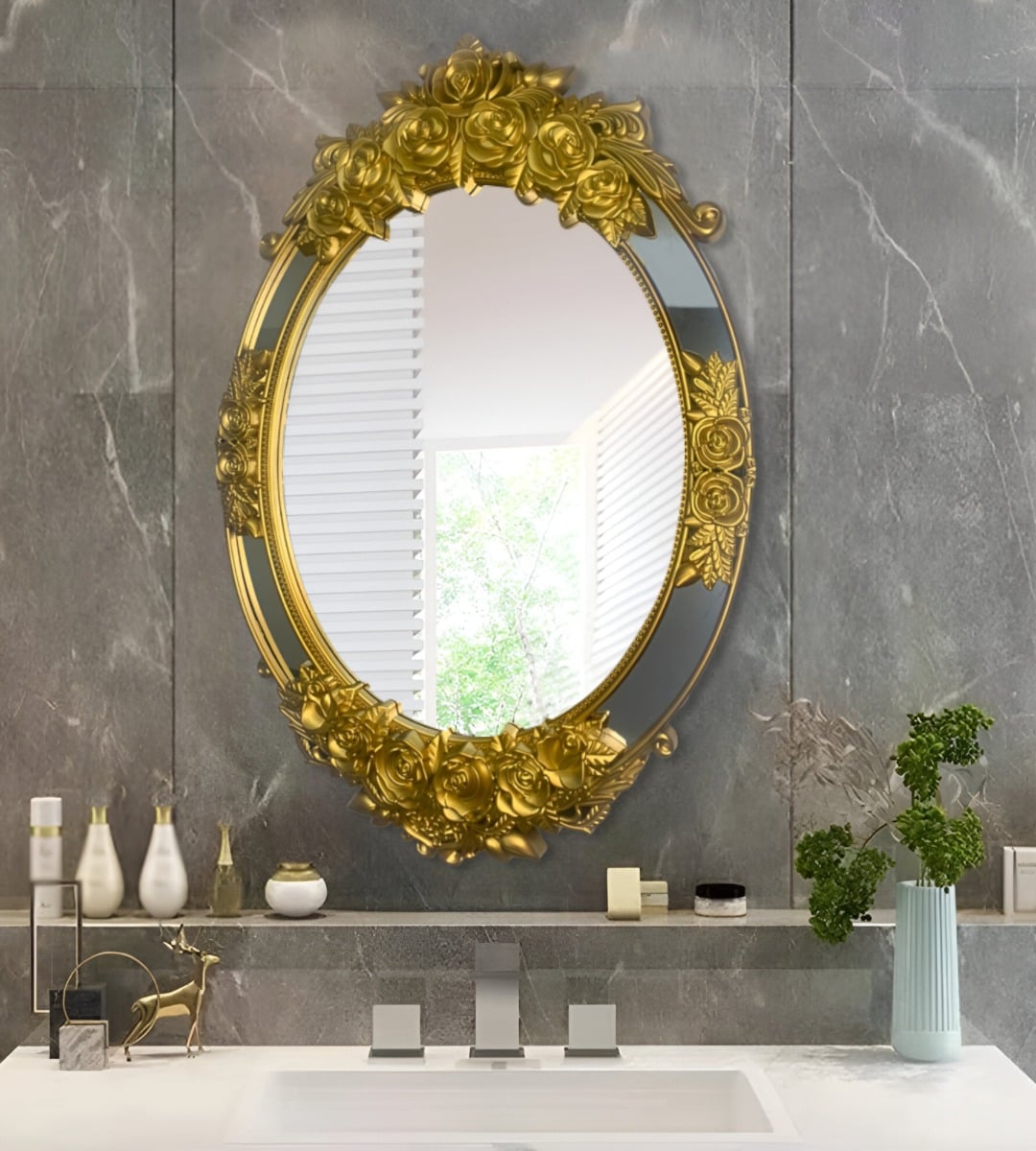 ESPEJO OVALADO PARED GRANDE COLGAR DECORATIVO DORADO JHN - 2
