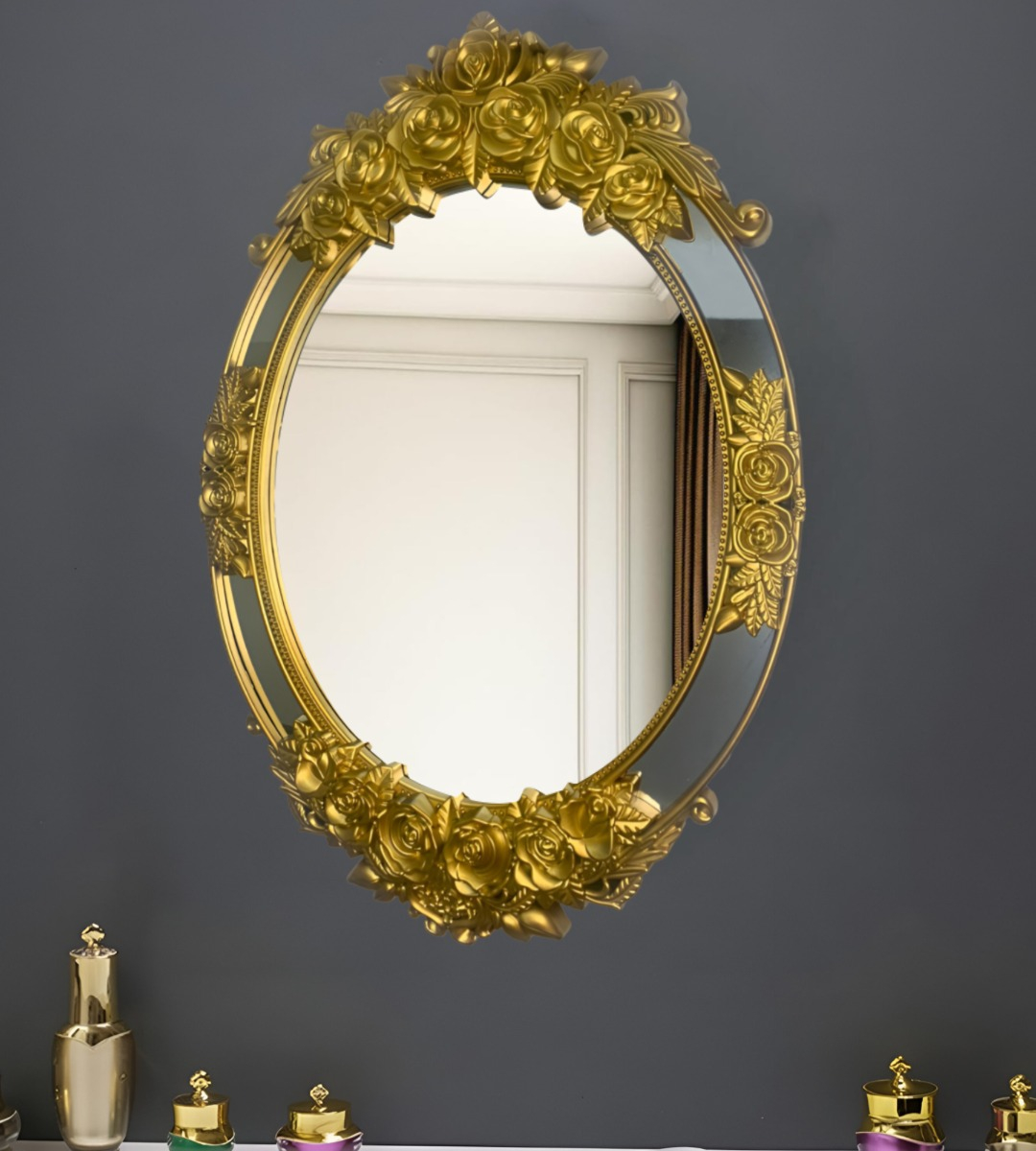 ESPEJO OVALADO PARED GRANDE COLGAR DECORATIVO DORADO JHN - 5