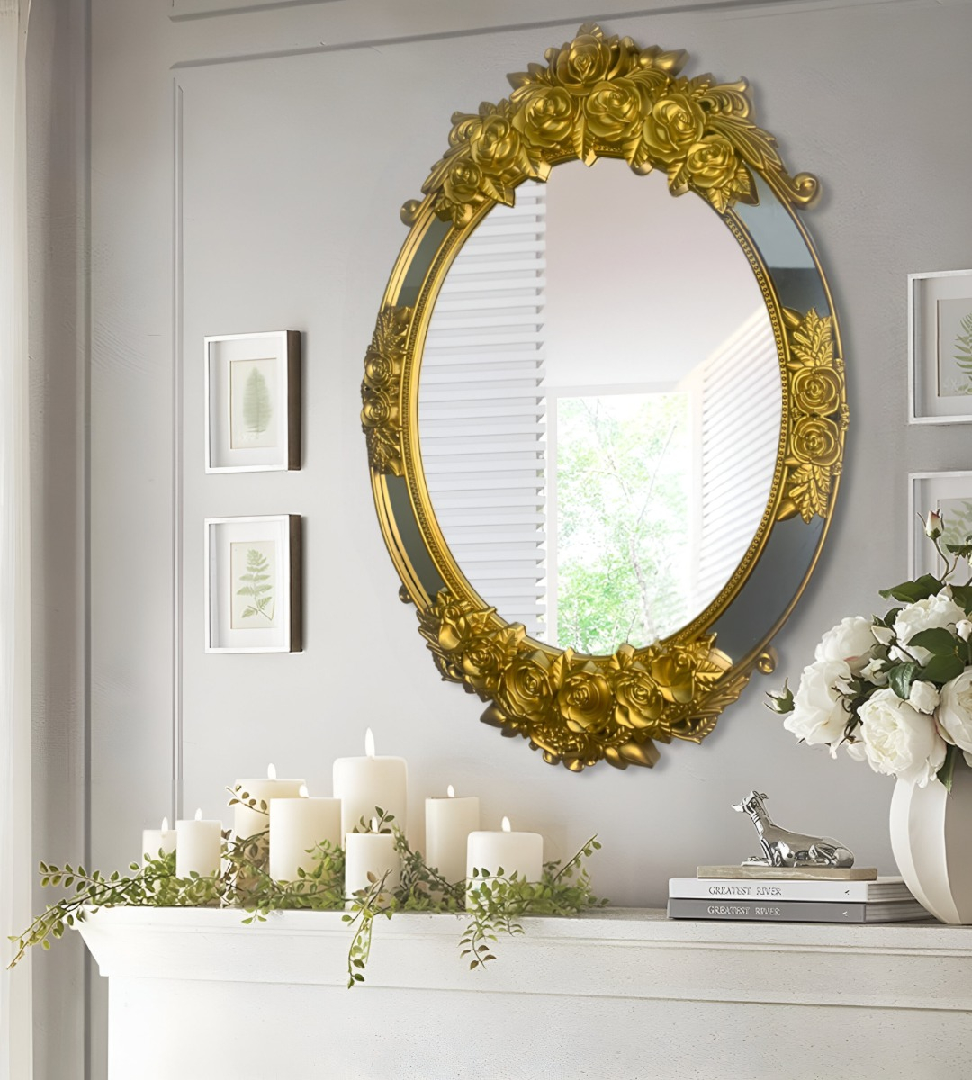ESPEJO OVALADO PARED GRANDE COLGAR DECORATIVO DORADO JHN - 7