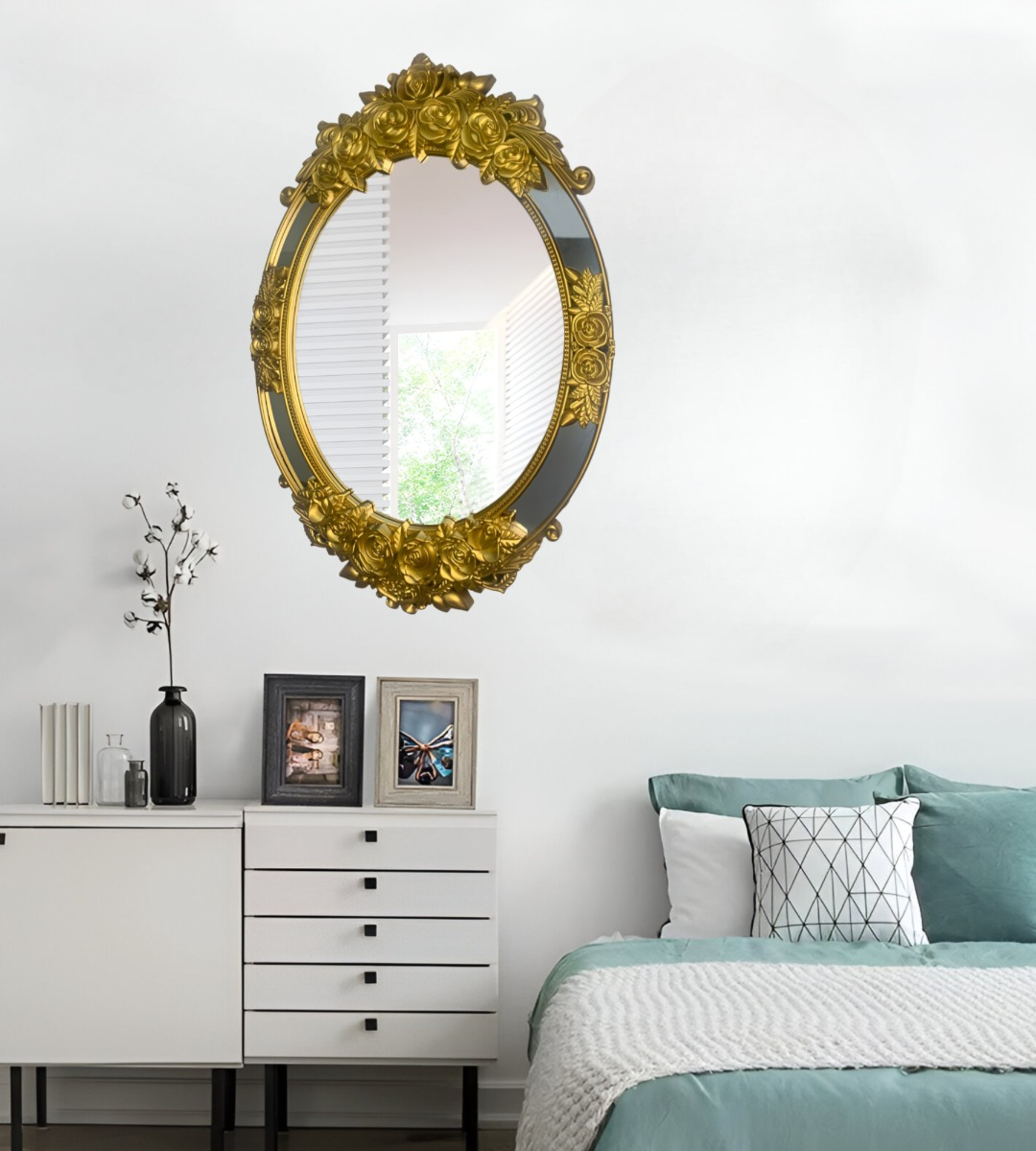 ESPEJO OVALADO PARED GRANDE COLGAR DECORATIVO DORADO JHN - 8