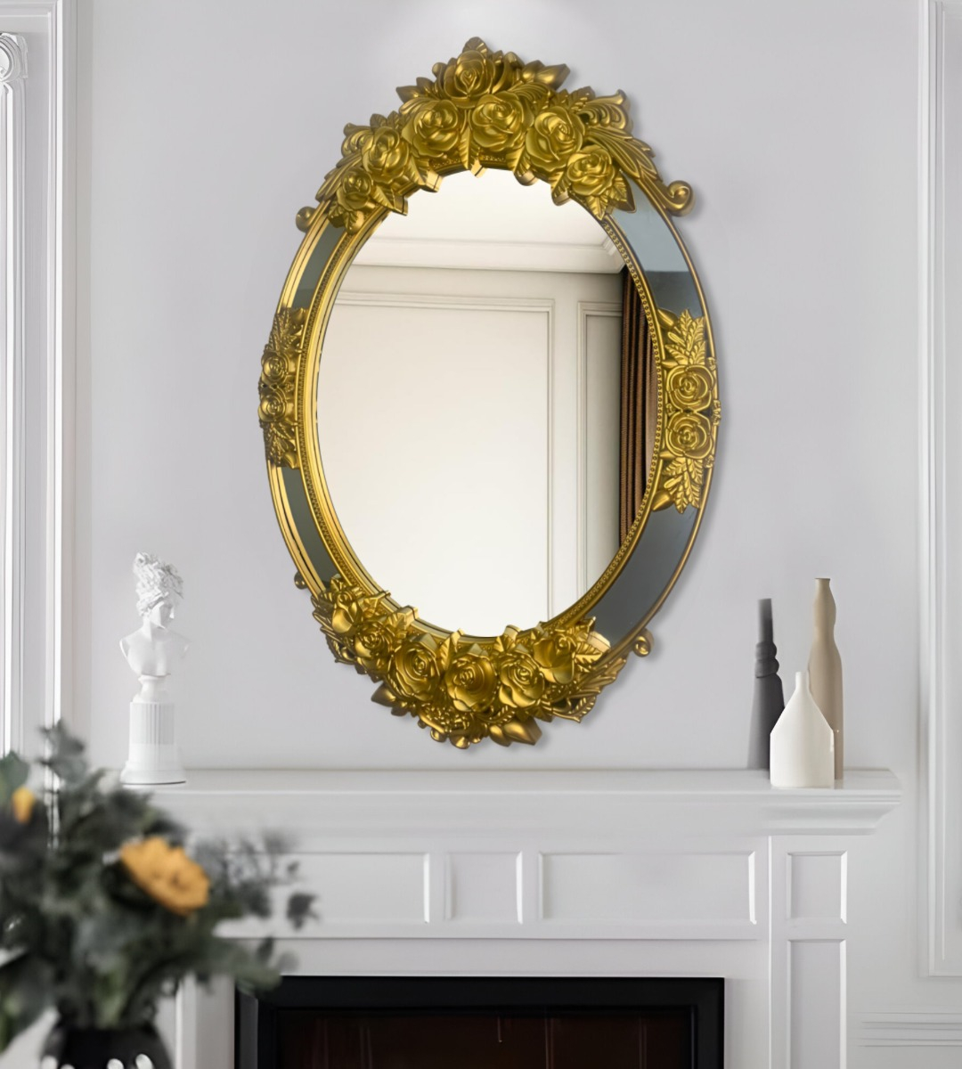 ESPEJO OVALADO PARED GRANDE COLGAR DECORATIVO DORADO JHN - 10