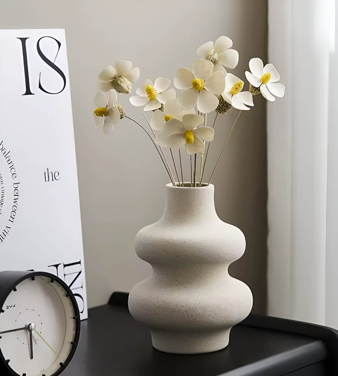 JARRÓN ONDULADO MODERNO CERÁMICA FLORES MINIMALISTA 15CM JHN - 9