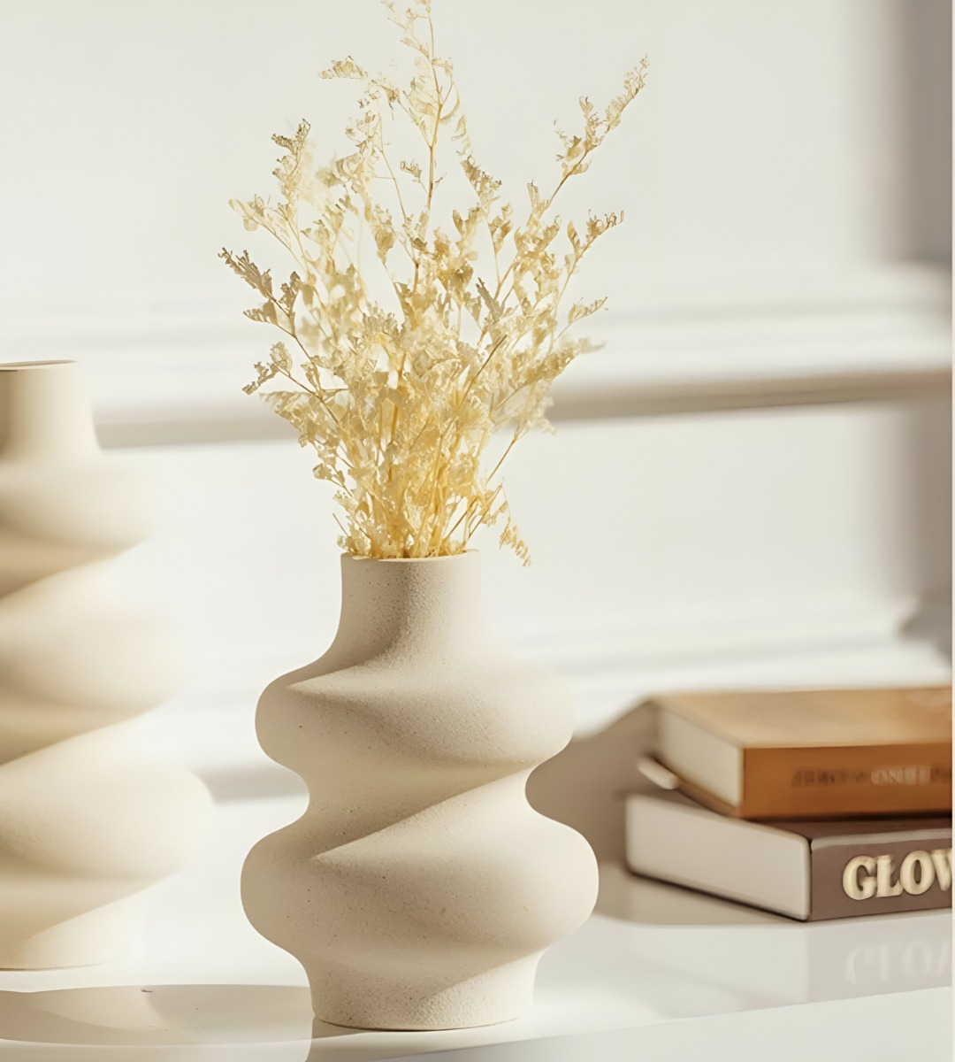 JARRÓN ONDULADO MODERNO CERÁMICA FLORES MINIMALISTA 15CM JHN - 10