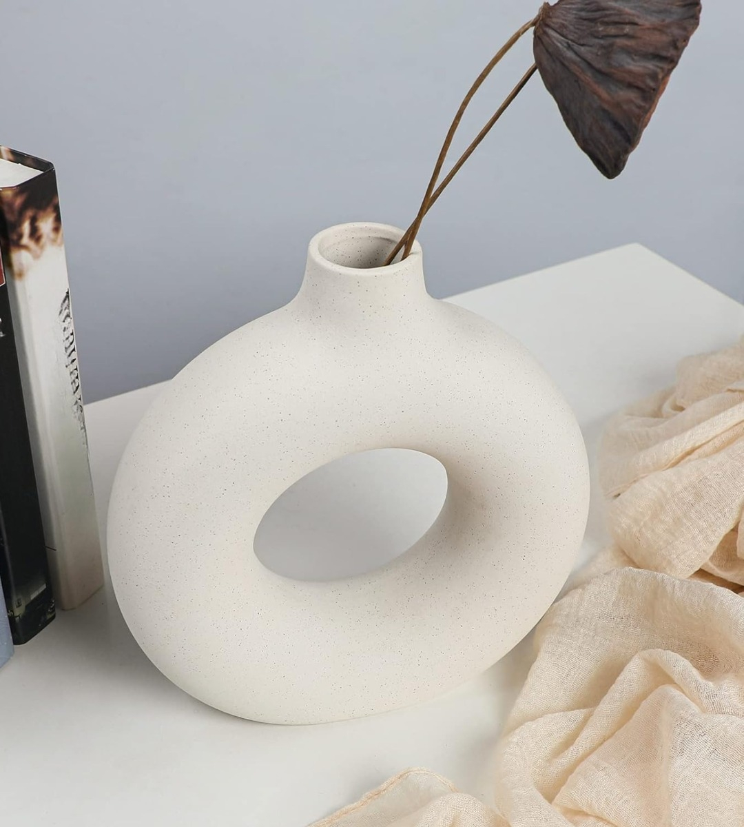 JARRÓN CERÁMICA BLANCA DECORACIÓN MODERNA FLORERO 19CM JHN - 3