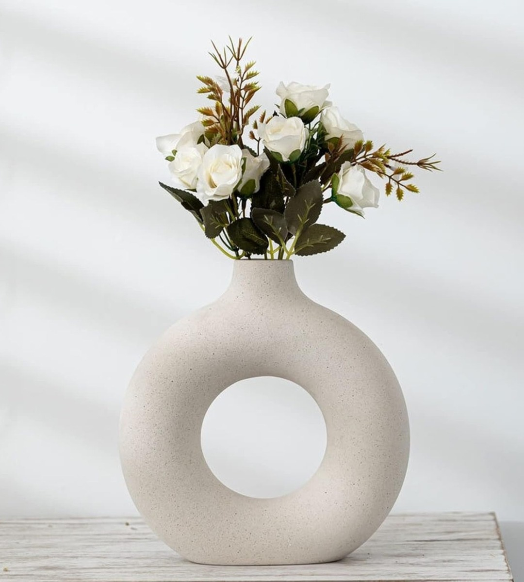 JARRÓN CERÁMICA BLANCA DECORACIÓN MODERNA FLORERO 19CM JHN - 4