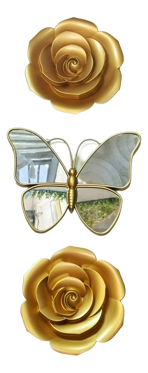 SET 3 ESPEJO MARIPOSAS DISEÑO FLORES PARED DECORATIVO JHN - 1