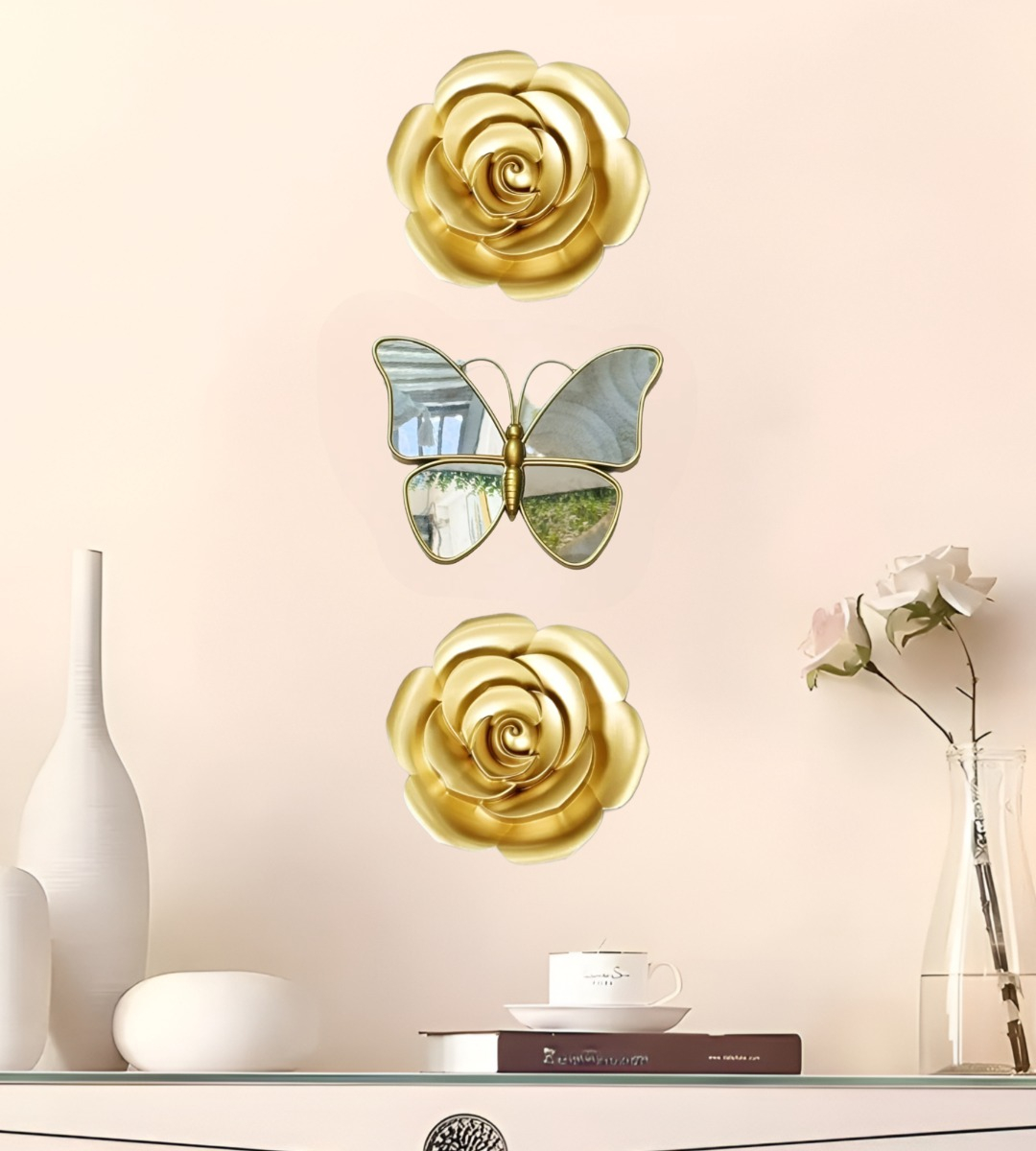 SET 3 ESPEJO MARIPOSAS DISEÑO FLORES PARED DECORATIVO JHN - 7