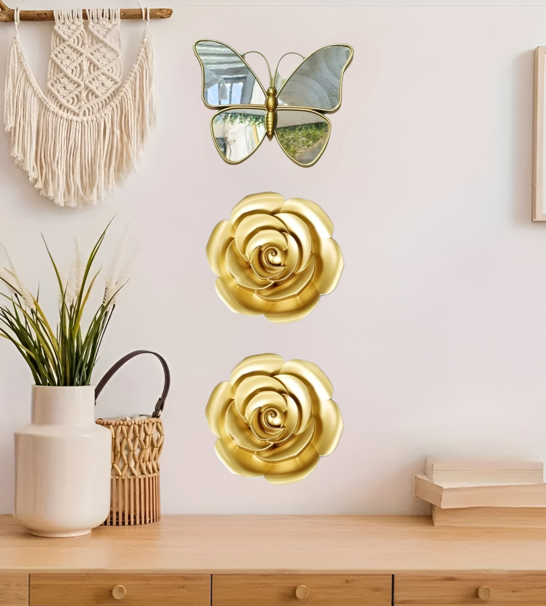 SET 3 ESPEJO MARIPOSAS DISEÑO FLORES PARED DECORATIVO JHN - 8