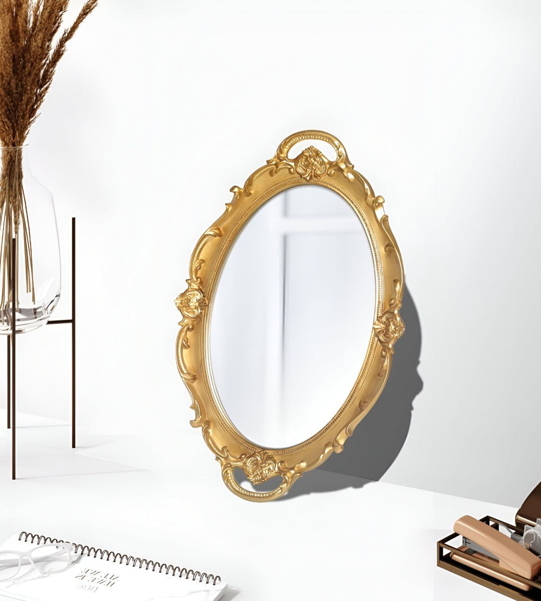 SET 2 BANDEJA ESPEJO DORADA DECORATIVA ORGANIZADOR JHN - 7