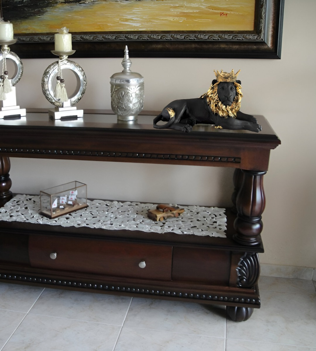 FIGURA LEÓN ACOSTADO ESTATUA COLECCIONABLE DECORACIÓN JHN - 10