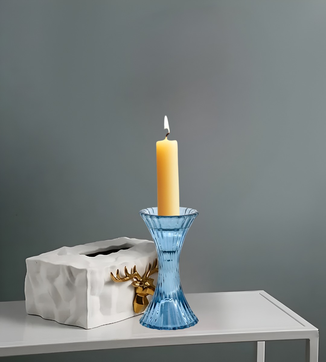 SET 2 CANDELABROS PORTAVELAS CRISTAL VIDRIO DECORACIÓN JHN - 2