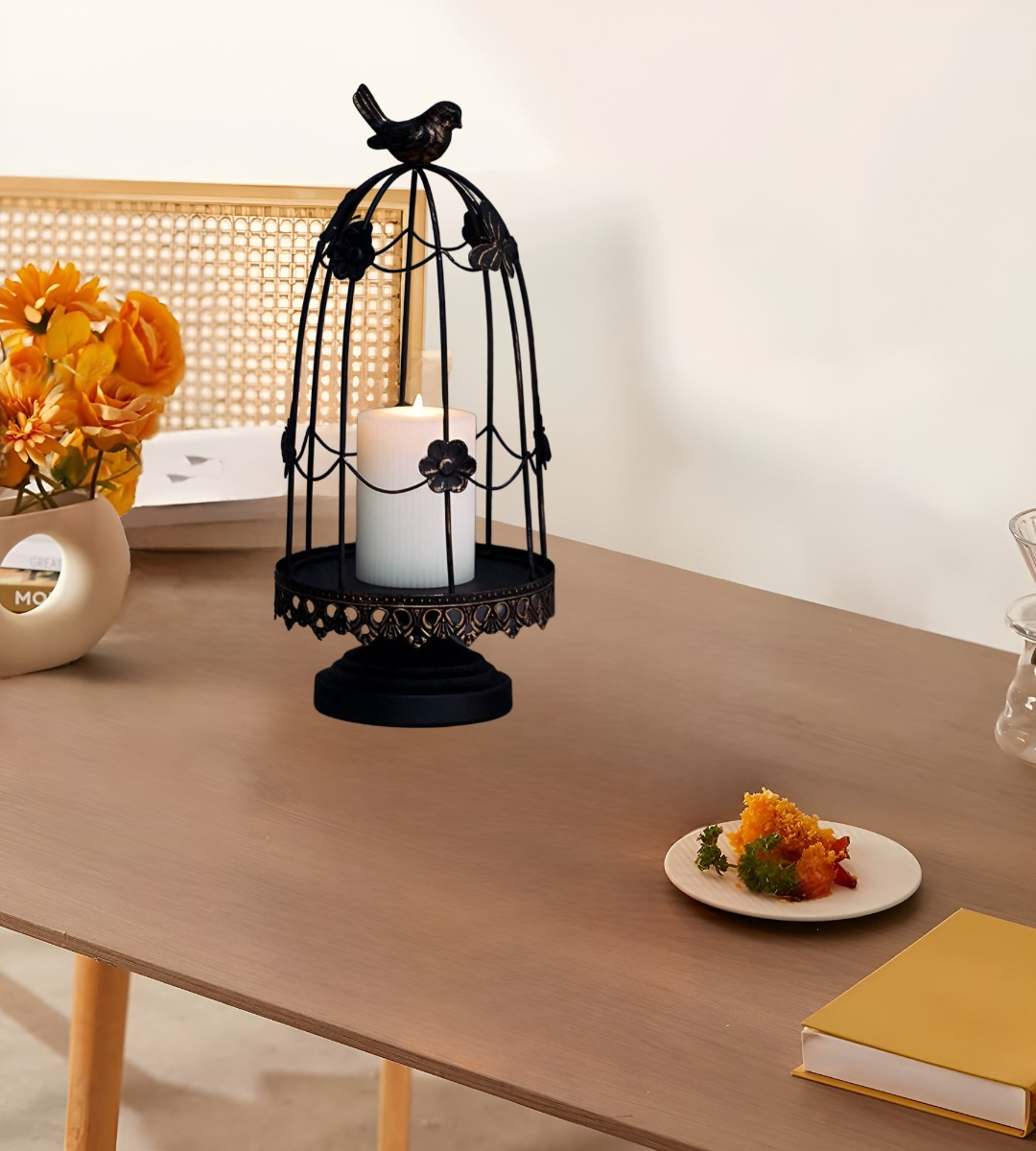 PORTAVELAS MULTIFUNCIÓN DECORATIVO JAULA PÁJAROS 36CM JHN - 2