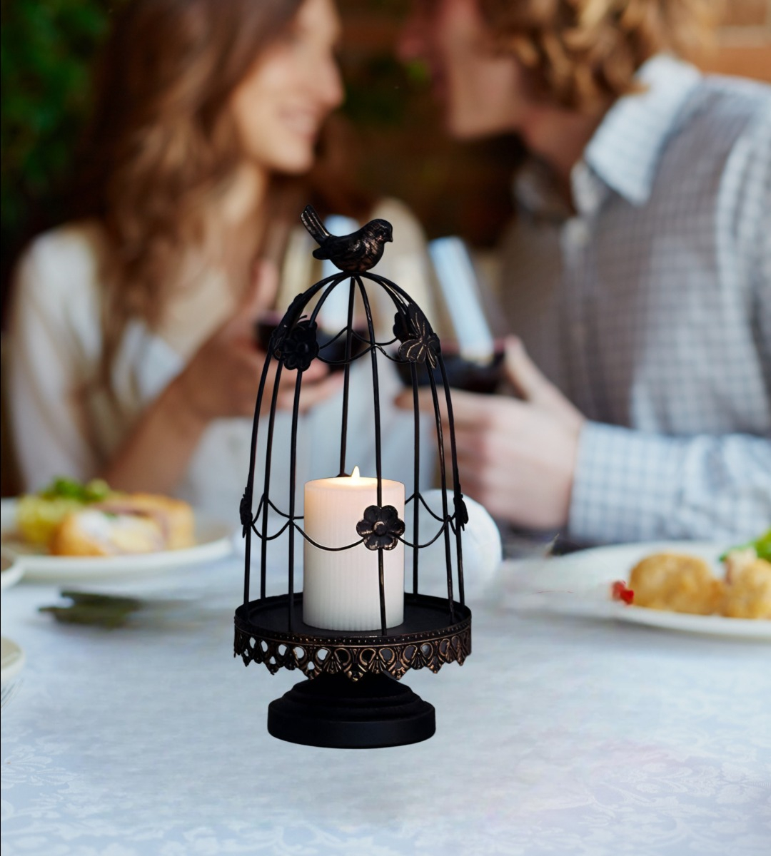 PORTAVELAS MULTIFUNCIÓN DECORATIVO JAULA PÁJAROS 36CM JHN - 3