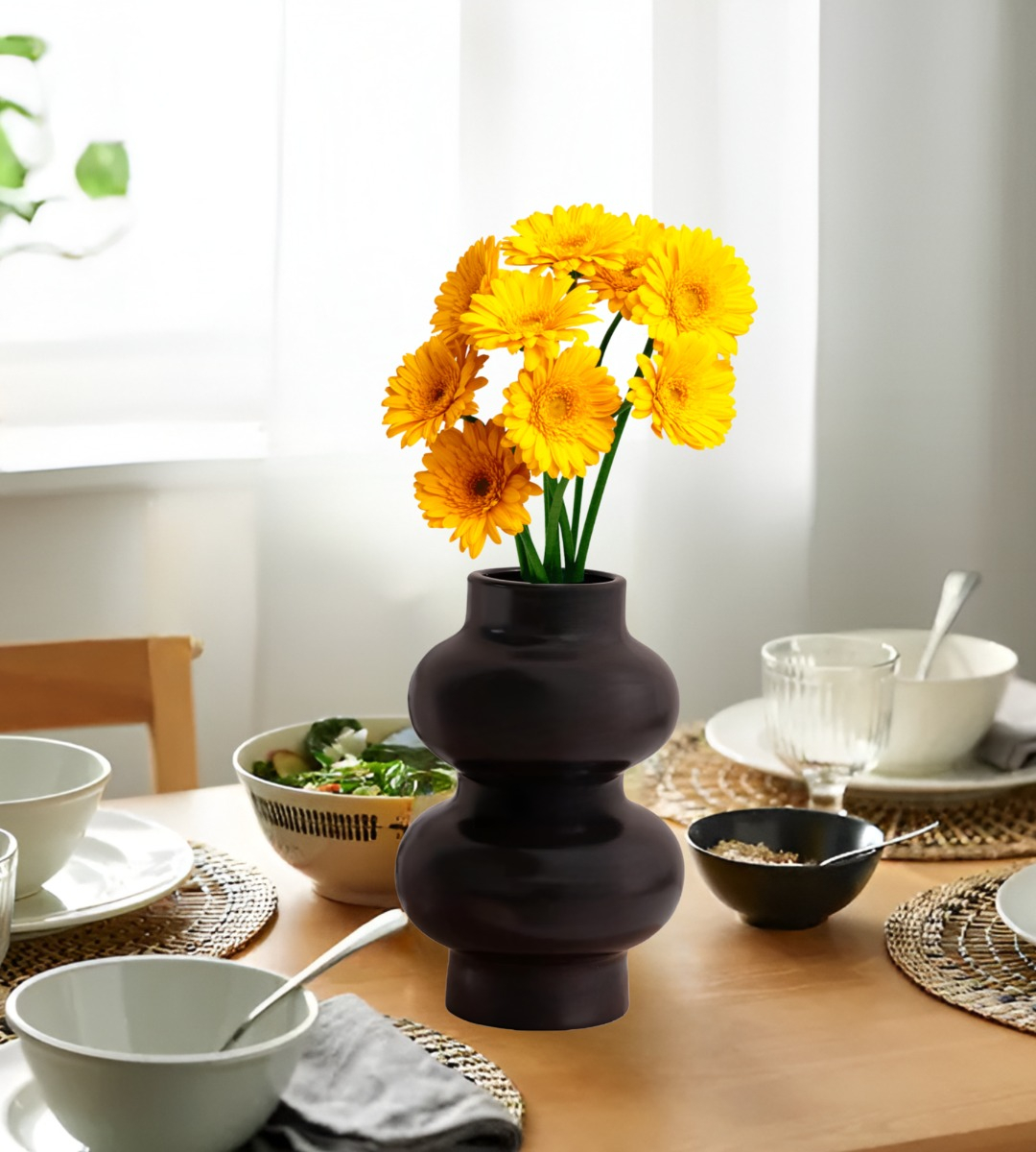 JARRÓN FLORERO DECORACIÓN HOGAR CERÁMICA MODERNO NEGRO JHN - 10