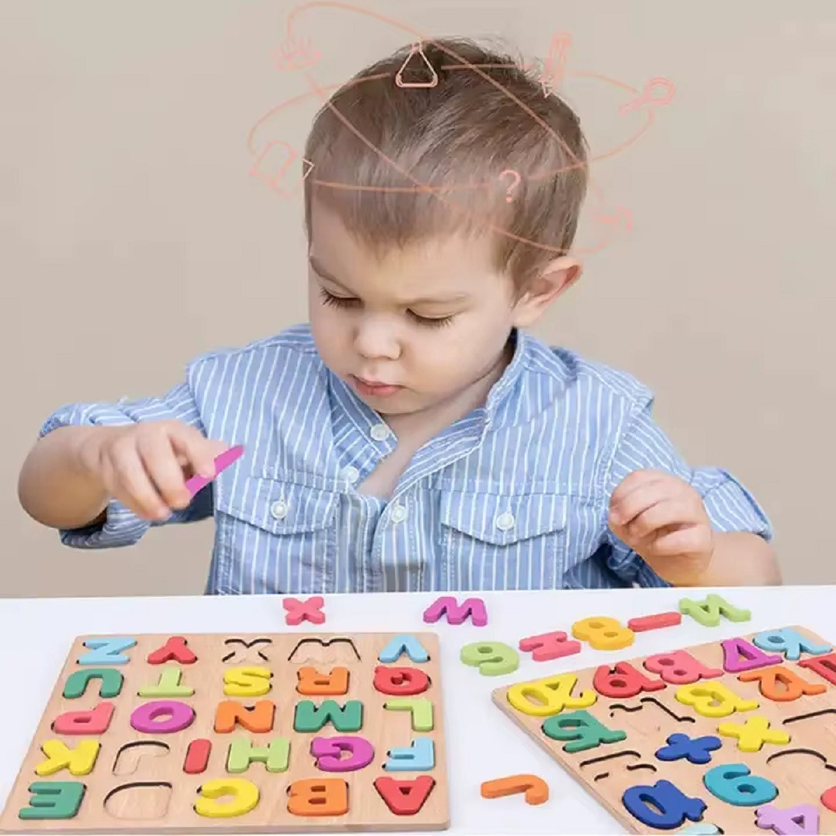 SET 3 ROMPECABEZAS MADERA NUMERO LETRAS EDUCATIVO NIÑOS LAU - 6