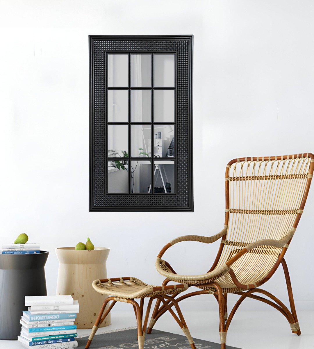 ESPEJO DECORATIVO DISEÑO VENTANA MARCO NEGRO RECTANGULAR JHN - 6