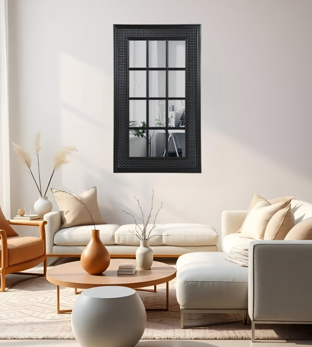 ESPEJO DECORATIVO DISEÑO VENTANA MARCO NEGRO RECTANGULAR JHN - 8