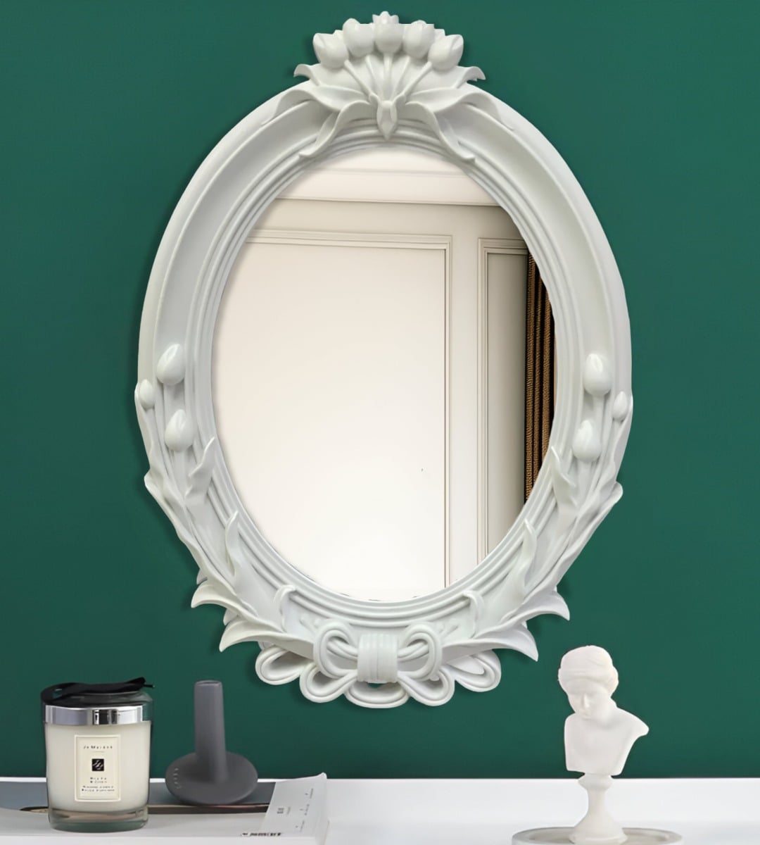 ESPEJO DE PARED DECORATIVO VINTAGE OVALADO BLANCO JHN - 5