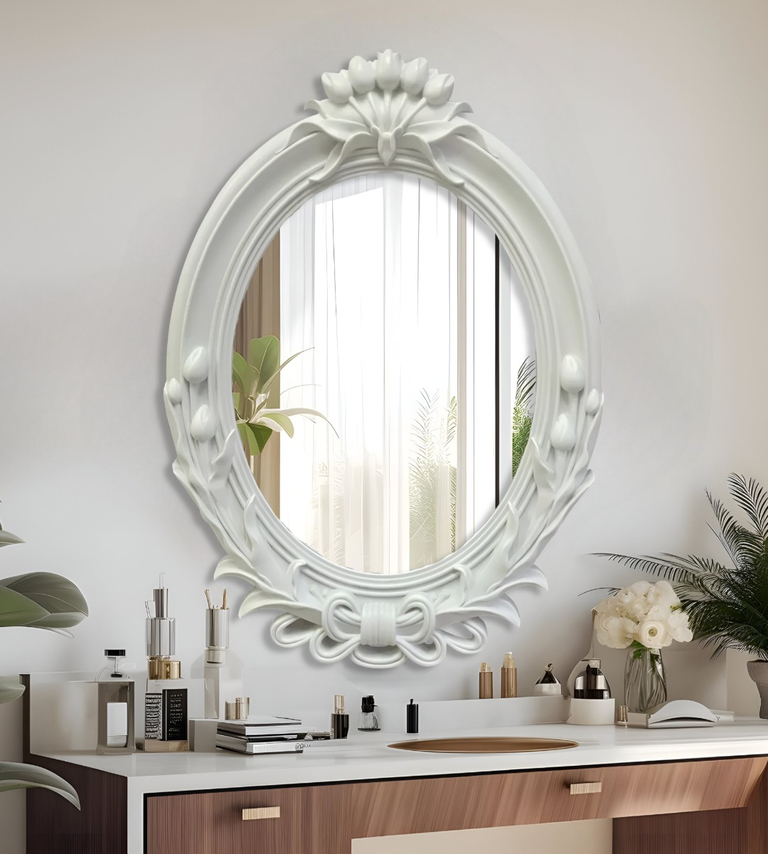 ESPEJO DE PARED DECORATIVO VINTAGE OVALADO BLANCO JHN - 9