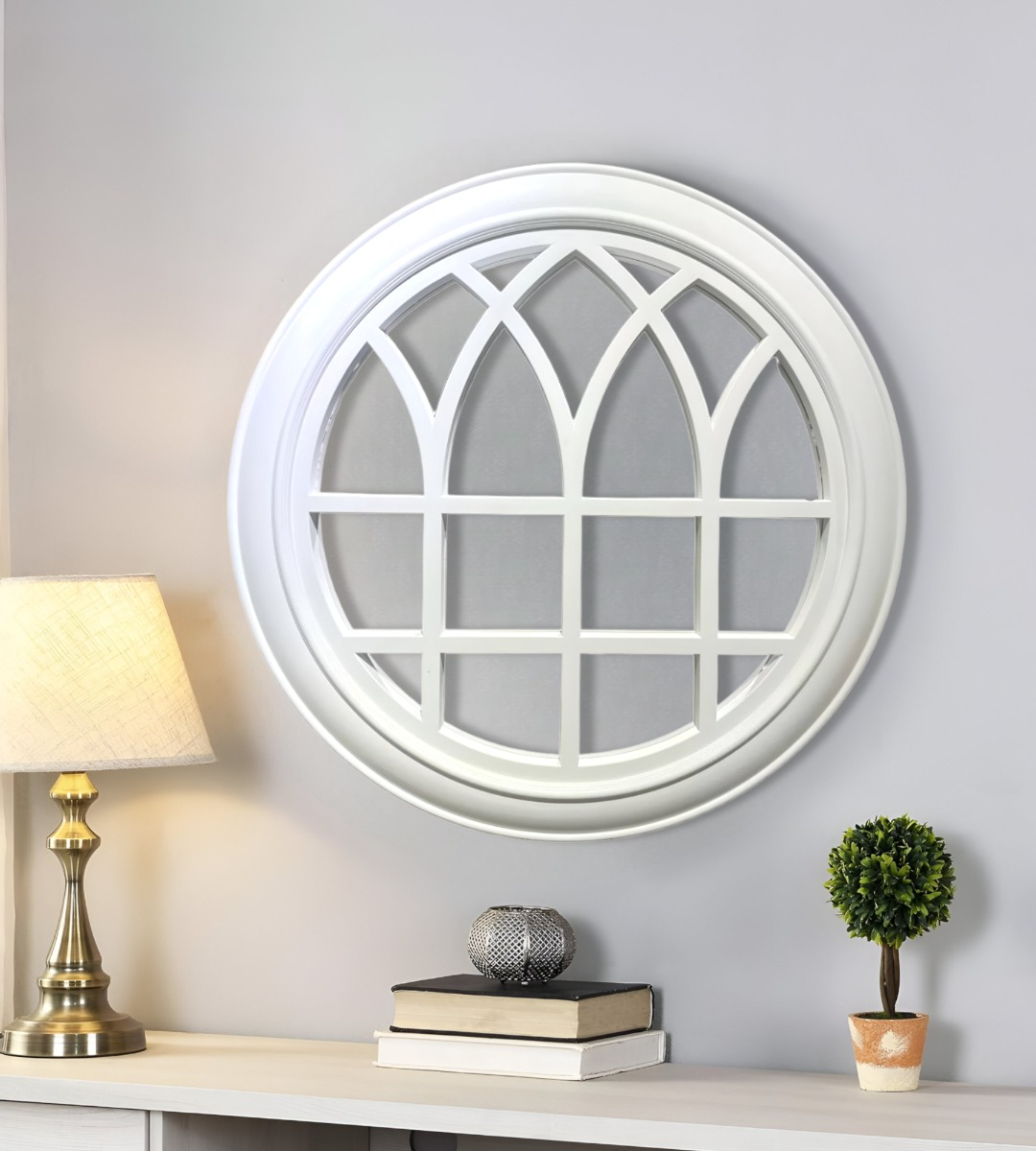 ESPEJO DECORATIVO CIRCULAR VENTANA ELEGANTE BLANCO JHN - 7