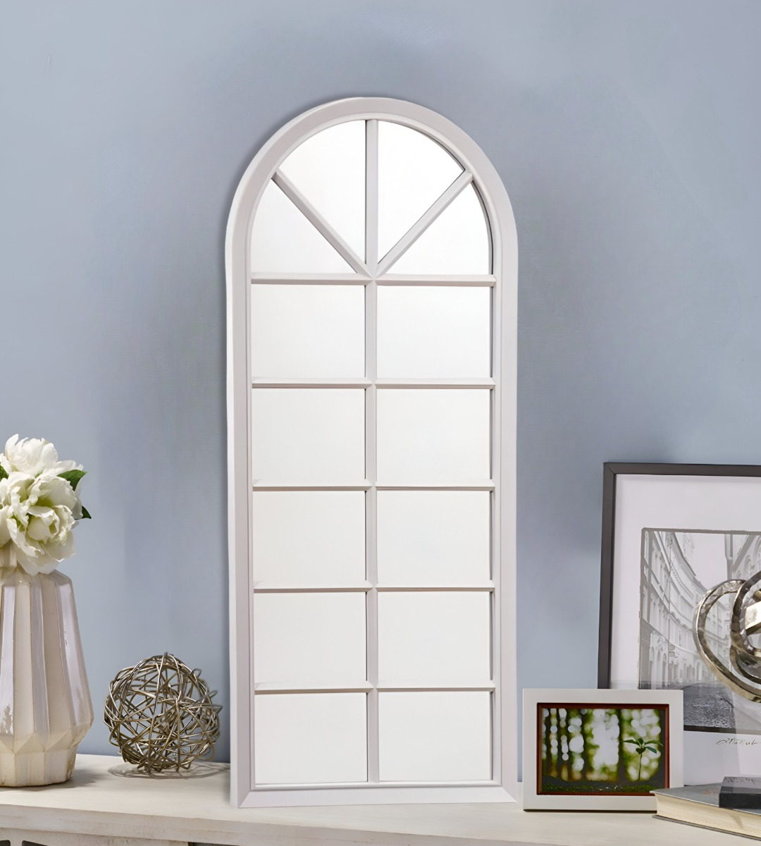 ESPEJO PARED DECORATIVO BLANCO VENTANA CATEDRAL VINTAGE JHN - 6