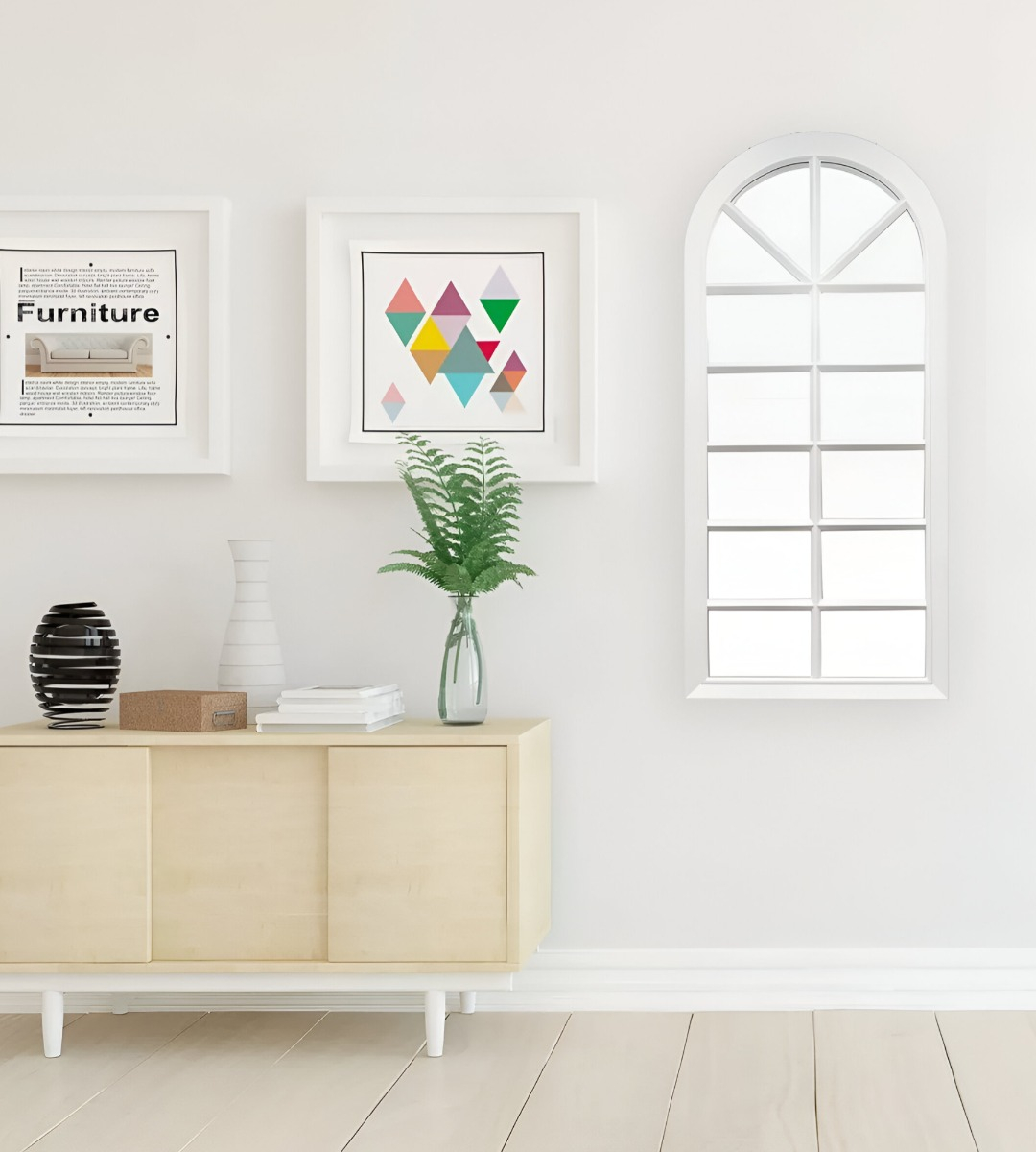 ESPEJO PARED DECORATIVO BLANCO VENTANA CATEDRAL VINTAGE JHN - 7