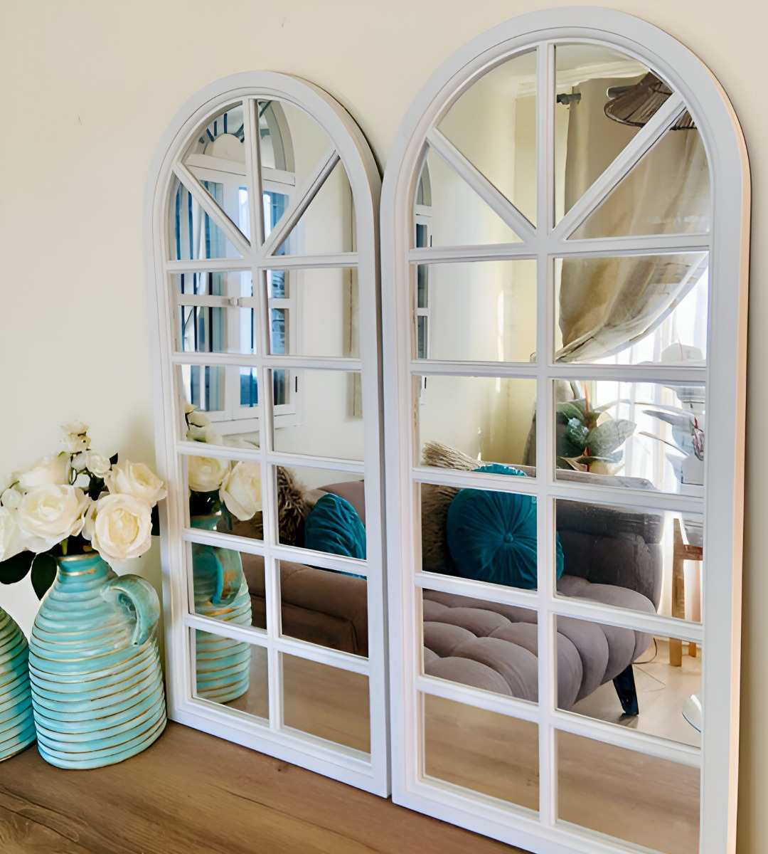 ESPEJO PARED DECORATIVO BLANCO VENTANA CATEDRAL VINTAGE JHN - 8