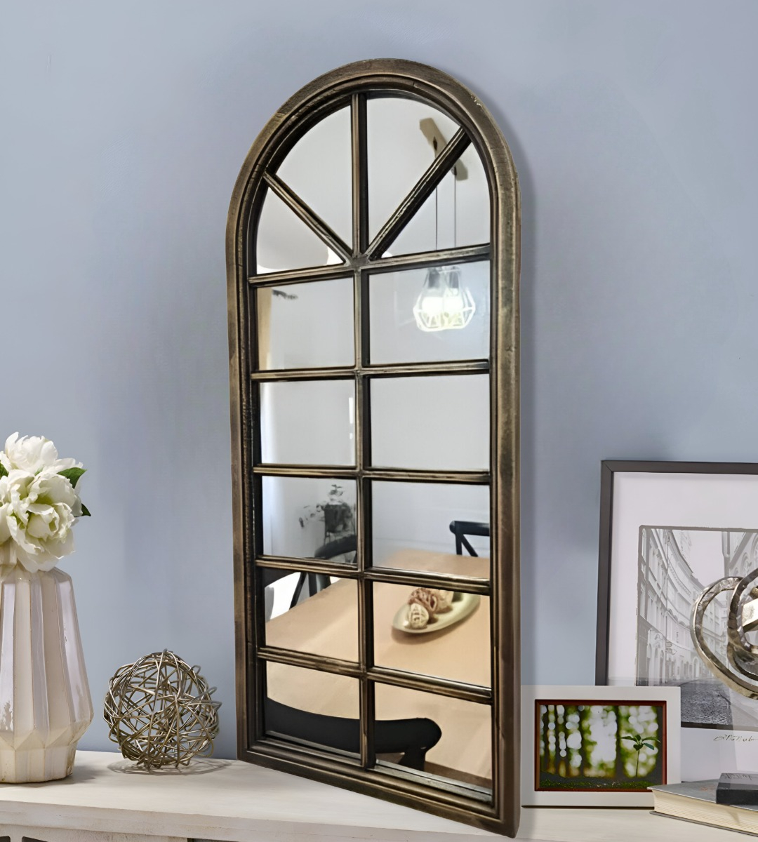 ESPEJO PARED DECORATIVO VENTANA CATEDRAL VINTAGE DORADO JHN - 4